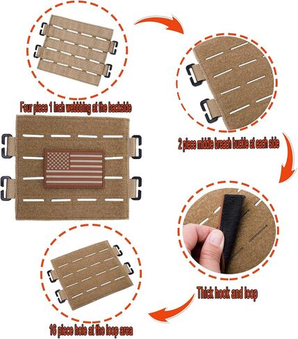 TAXATM Large Molle Patch Panel with Laser Cutting Loop, Molle Patch Display Holder for Backpack, 6X5.5 Mini Patch Board Include American Flag Patch in Kuwait
