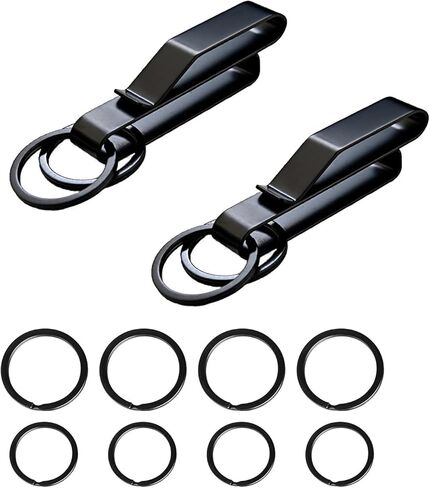 Tactical Stealth Duty Belt Key Holder, 2 Pack Belt Key Clip Holder with 12 Pcs Key Rings Black Stainless Steel Belt Loop Holder for Duty Policemen Fire Agencies Law Enforcement (75X12.5mm) in Kuwait