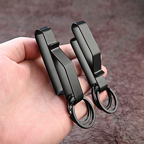 Tactical Stealth Duty Belt Key Holder, 2 Pack Belt Key Clip Holder with 12 Pcs Key Rings Black Stainless Steel Belt Loop Holder for Duty Policemen Fire Agencies Law Enforcement (75X12.5mm) in Kuwait