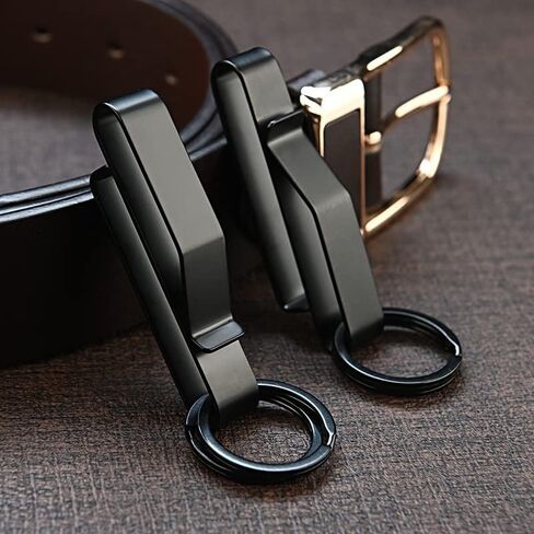 Tactical Stealth Duty Belt Key Holder, 2 Pack Belt Key Clip Holder with 12 Pcs Key Rings Black Stainless Steel Belt Loop Holder for Duty Policemen Fire Agencies Law Enforcement (75X12.5mm) in Kuwait