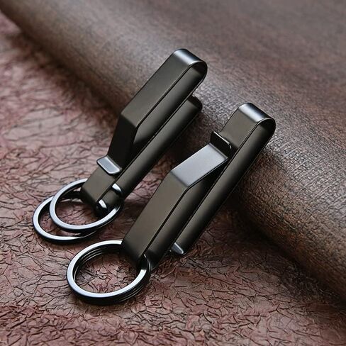 Tactical Stealth Duty Belt Key Holder, 2 Pack Belt Key Clip Holder with 12 Pcs Key Rings Black Stainless Steel Belt Loop Holder for Duty Policemen Fire Agencies Law Enforcement (75X12.5mm) in Kuwait