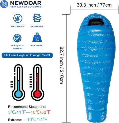 AEGISMAX Ultra-Light Sleeping Bag Spring Summer Autumn Ultra-compactable Sleeping Bag Warm Plump Mummy Sleeping Bag 400g Duck Down Filling for Hiking, Backpacking and Camping-Blue Large in Saudi Arabia