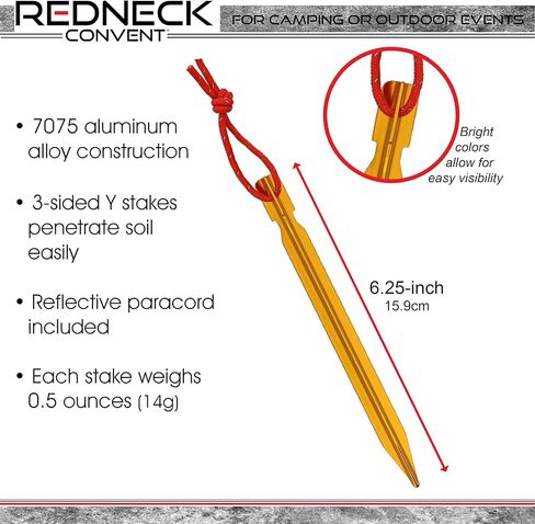 أوتاد الخيمة Redneck Convent RC من الألومنيوم 12 قطعة - 15.24 سم على شكل حرف Y معدنية أوتاد خيمة أرضية أوتاد خيمة مسامير التخييم in Kuwait