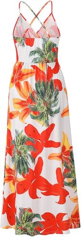 Womens Casual Deep V Neck Floral Bohemian Spaghetti Strap Beach Maxi Dress in Kuwait
