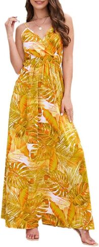 Womens Casual Deep V Neck Floral Bohemian Spaghetti Strap Beach Maxi Dress in Kuwait