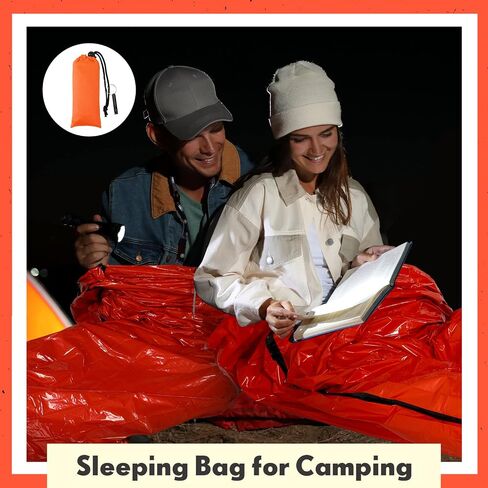 12 Set Emergency Sleeping Bag Survival Bivvy Sack Blanket with Whistles Lightweight Portable Thermal Survival Bag Thick Mylar Tent with Hood Extension Nylon Stuff Sack for Camping Hiking Outdoor in Saudi Arabia