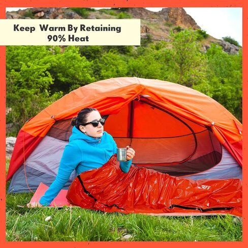 12 Set Emergency Sleeping Bag Survival Bivvy Sack Blanket with Whistles Lightweight Portable Thermal Survival Bag Thick Mylar Tent with Hood Extension Nylon Stuff Sack for Camping Hiking Outdoor in Saudi Arabia