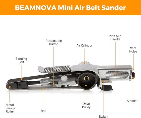 BEAMNOVA Mini Air Belt Sander for Woodworking Metal Working 3/8 Inch Handheld Angle Grinder Industrial Pneumatic Tool with 3 Belts 60/80/100 Grit in Saudi Arabia