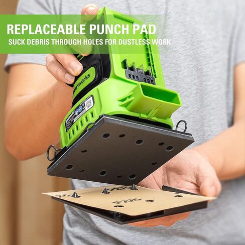 أداة صنفرة ورق 1/4 ربع لاسلكية 24 فولت من Greenworks فقط، ماكينة صنفرة 11,000 OPM مع حقيبة تجميع الغبار وورق الصنفرة in Kuwait