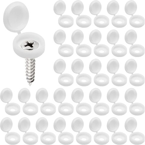 PHITUODA 50 PCS White Plastic Hinged Screw Cover Caps for Covering Screw Heads, Fold Screw Snap Covers Washer Flip Tops for Screw Protection in Kuwait