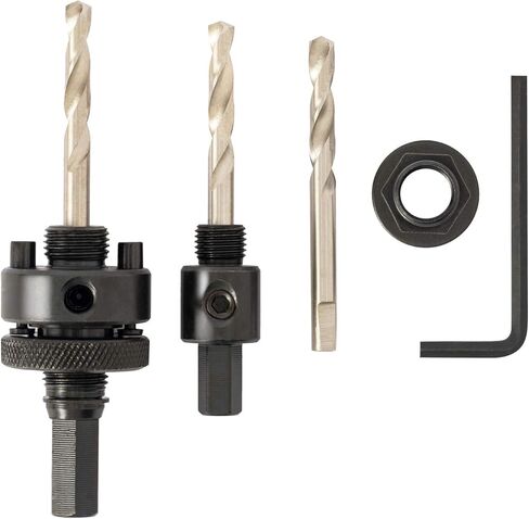 SUNGATOR Hole Saw Mandrel, 4-Piece Hole Saw Arbor Set, 7/16" and 3/8" Shank Fit 3/4-Inch to 6-Inch Diameter, Including Medium Adapter and HSS Pilot Drills Suitable for Common Brand Hole Saws in Kuwait