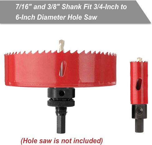 SUNGATOR Hole Saw Mandrel, 4-Piece Hole Saw Arbor Set, 7/16" and 3/8" Shank Fit 3/4-Inch to 6-Inch Diameter, Including Medium Adapter and HSS Pilot Drills Suitable for Common Brand Hole Saws in Kuwait