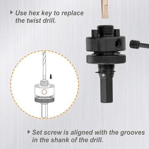 SUNGATOR Hole Saw Mandrel, 4-Piece Hole Saw Arbor Set, 7/16" and 3/8" Shank Fit 3/4-Inch to 6-Inch Diameter, Including Medium Adapter and HSS Pilot Drills Suitable for Common Brand Hole Saws in Kuwait