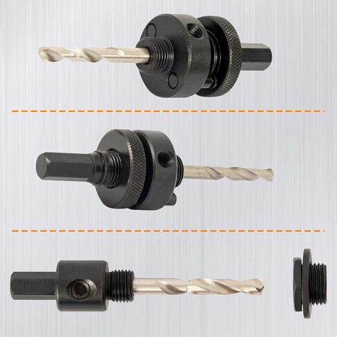 SUNGATOR Hole Saw Mandrel, 4-Piece Hole Saw Arbor Set, 7/16" and 3/8" Shank Fit 3/4-Inch to 6-Inch Diameter, Including Medium Adapter and HSS Pilot Drills Suitable for Common Brand Hole Saws in Kuwait