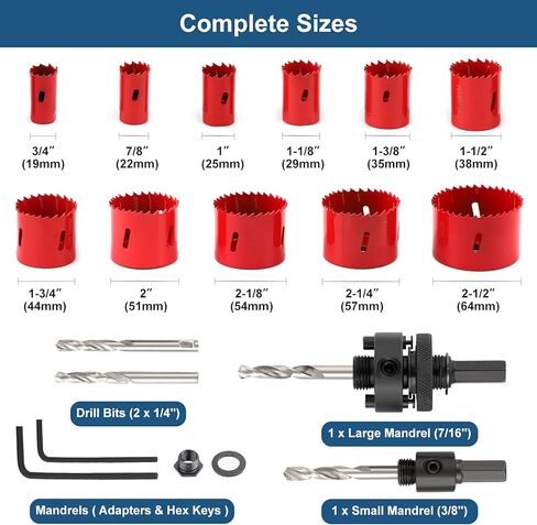 مجموعة منشار ثقب ثنائي المعدن من COMOWARE للوحة خشب PVC - مجموعة من 3/4 بوصة إلى 6-1/2 بوصة مع 2 ممسك ومثقاب طيار احتياطي، 19 قطعة in Kuwait