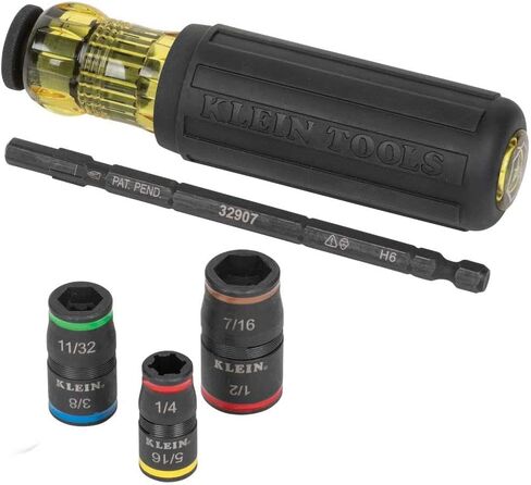 مفك الصدمات 32900 من كلاين تولز، مجموعة مقابس قلابة 7 في 1 مع مقبض، 6 أحجام للمحرك السداسي بالإضافة إلى حامل لقمة 1/4 بوصة in Kuwait