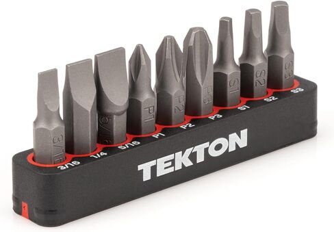TEKTON 1/4 بوصة فيليبس، مشقوقة، مجموعة لقم مربعة مع سكة، 9 قطع (#1-#3، 3/16-5/16 بوصة، S1-S3) | DZZ93001 in Kuwait