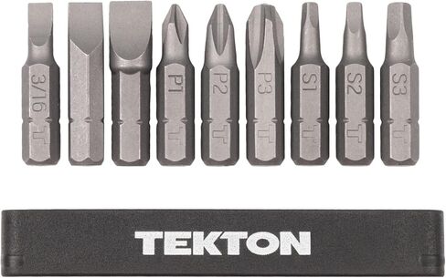 TEKTON 1/4 بوصة فيليبس، مشقوقة، مجموعة لقم مربعة مع سكة، 9 قطع (#1-#3، 3/16-5/16 بوصة، S1-S3) | DZZ93001 in Kuwait