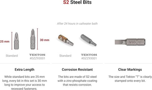 TEKTON 1/4 بوصة فيليبس، مشقوقة، مجموعة لقم مربعة مع سكة، 9 قطع (#1-#3، 3/16-5/16 بوصة، S1-S3) | DZZ93001 in Kuwait