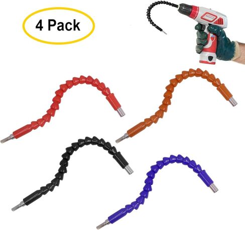 4 Pcs Flexible Drill Bit Extension, Screwdriver Soft Shafts, 11.6 inch, FineGood Universal Drill Connection - Black, Red, Blue, Orange in Saudi Arabia