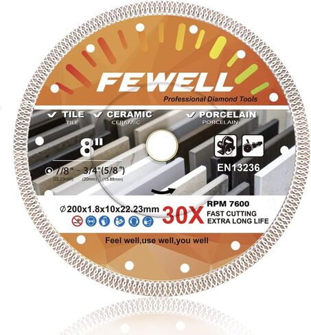 FEWELL 8 بوصة رقيقة جدا بلاط الماس شفرة البورسلين الجاف الرطب شفرة المنشار الماس قطع بلاط البورسلين السيراميك in Kuwait