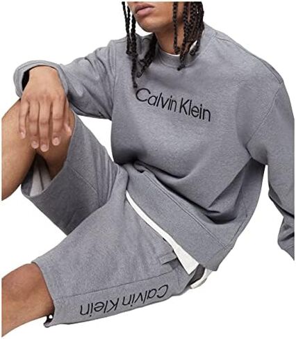 Calvin Klein Men's Relaxed Fit Logo French Terry Crewneck Sweatshirt in Kuwait