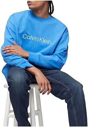 Calvin Klein Men's Relaxed Fit Logo French Terry Crewneck Sweatshirt in Kuwait