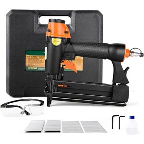 Pneumatic Brad Nailer,18 Gauge,2 in 1 Air Nail Gun Staple Gun,Accepts 2 Inch Brad Nails and Crown 1-5/8 inch Staples,with Carrying Case and 1000pcs Nails,for Carpentry, DIY,Woodworking