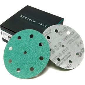 5-Inch 9-Hole 220 Grit Sanding Discs - Heavy-Duty Hook & Loop Film Discs - Sandpaper for Random Orbital Sanders - 50 Pack Box