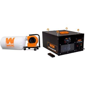 WEN DC3401 5.7-Amp 660 CFM مجمع الغبار المتدحرج مع حقيبة سعة 12 جالون وحامل حائط اختياري، أسود و3410 نظام تنقية الهواء الذي يتم التحكم فيه عن بعد بـ 3 سرعات