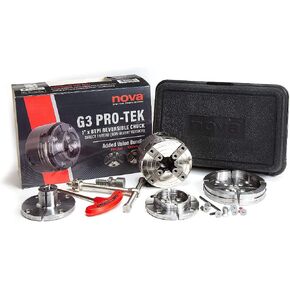 NOVA 48293 PREMIER PRO-TEK G3 CHUCK Bundle with 2" PRO-TEK Jaw Set, JSPIN 1" Pin Jaw Set, JS100N 4" Bowl Jaw Set, Woodworm Screw & Storage Case. 1"x 8 TPI Only (Does Not Use Inserts) in Kuwait