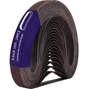 24 Pcs 1/2 x 18 Inch Assorted Aluminum Oxide Sanding Belt,80/120/150 Grit