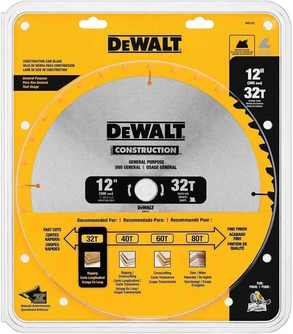 DEWALT DW3123 Series 20 12-Inch 32 Tooth ATB Thin Kerf General Purpose Miter Saw Blade with 1-Inch Arbor in Saudi Arabia