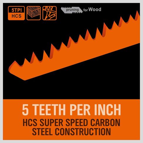HORUSDY 9-Inch Wood Pruning Reciprocating Saw Blades, 5TPI Saw Blades - 5 Pack in Kuwait