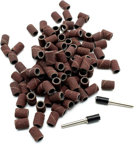 TEMO 100 pc 1/4 Inch Sand Drum Grit 180 Medium with 2 pc 1/8 Inch Mandrel for Dremel Rotary Tools in Kuwait