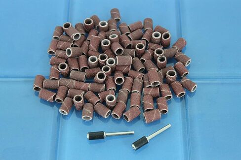 TEMO 100 pc 1/4 Inch Sand Drum Grit 180 Medium with 2 pc 1/8 Inch Mandrel for Dremel Rotary Tools in Kuwait