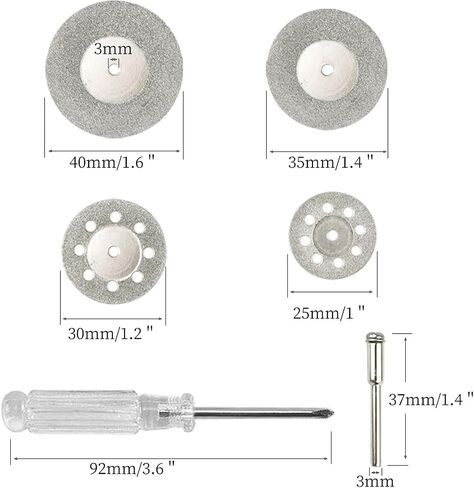 40 Pcs Diamond Cutting Wheel Set, 25mm/30mm/35mm/40mm Diamond Coated Cutting Wheel with 8 Pcs 3mm Mandrel and 2 Pcs Screwdriver in Kuwait