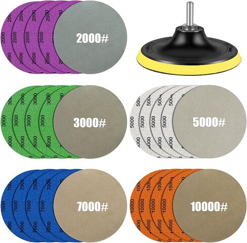 ورق صنفرة بحبيبات مائية 2000/3000/5000/7000/10000 ومجموعة وسائد دعم مقاس 5 بوصات، وقرص سنفرة كهربائي بخطاف وحلقة رطب وجاف مع وسادة، وطحن الورق الكاشط وملمع الصنفرة المدارية in Kuwait