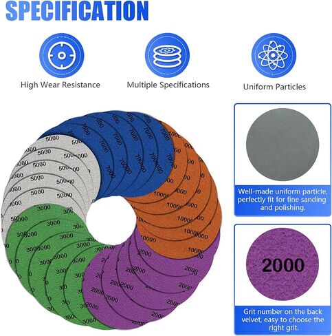 ورق صنفرة بحبيبات مائية 2000/3000/5000/7000/10000 ومجموعة وسائد دعم مقاس 5 بوصات، وقرص سنفرة كهربائي بخطاف وحلقة رطب وجاف مع وسادة، وطحن الورق الكاشط وملمع الصنفرة المدارية in Kuwait