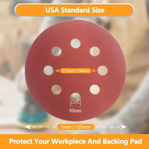 Faoyoon Sanding Disc 5 Inch 8 Hole, 100 Pcs Orbital Sanding Discs Hook and Loop, Sandpaper for Wood, 40 60 80 120 220 Grit Sand Paper for Random Orbital Sander in Saudi Arabia