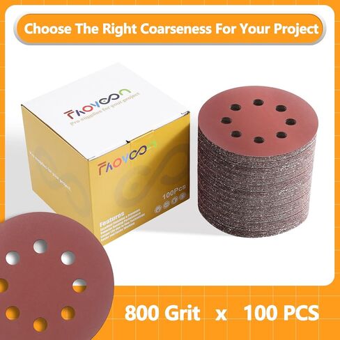Faoyoon Sanding Disc 5 Inch 8 Hole, 100 Pcs Orbital Sanding Discs Hook and Loop, Sandpaper for Wood, 40 60 80 120 220 Grit Sand Paper for Random Orbital Sander in Saudi Arabia