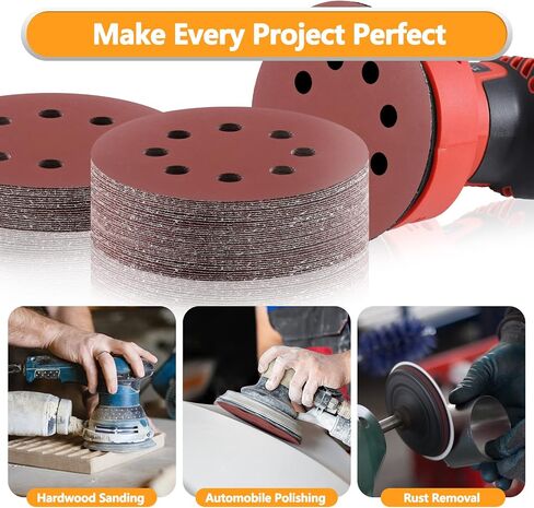 Faoyoon Sanding Disc 5 Inch 8 Hole, 100 Pcs Orbital Sanding Discs Hook and Loop, Sandpaper for Wood, 40 60 80 120 220 Grit Sand Paper for Random Orbital Sander in Saudi Arabia
