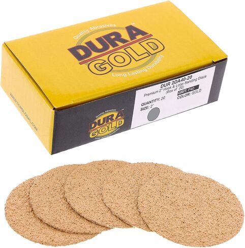 علبة متنوعة لأقراص الصنفرة ذات الخطاف والحلقة الذهبية من Dura-Gold مقاس 2 بوصة - 40، 60، 80، 120، 220، 320، 400، 600، 800، 1000 حبيبة (5 ورقات لكل واحدة، 50 إجماليًا) ولوحة دعم المثقاب، السيارات النجارة in Kuwait