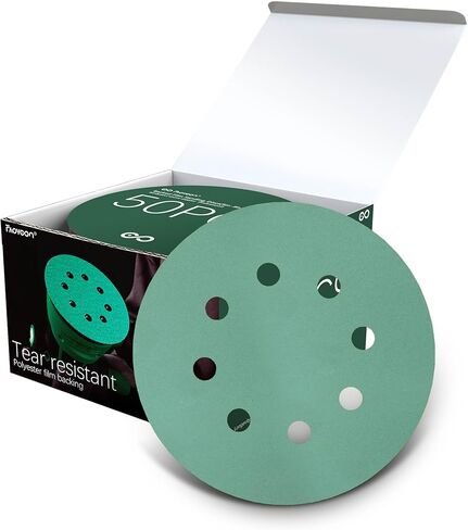 Faoyoon 5-Inch 8-Hole Sanding Disc Hook and Loop, Green Film Orbital Sander Pads for Woodworking, Metal, Automotive, Sanding Discs Assorted Grits (40, 80, 120, 220, 320) - 50 Pack in Kuwait