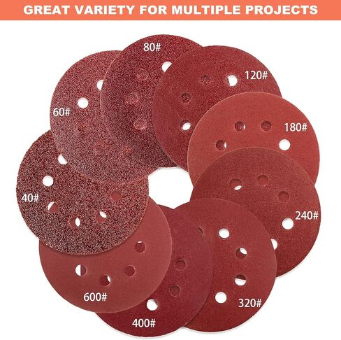 165 قطعة من ورق الصنفرة المداري 5 بوصة 8 فتحات لاصقة لأوراق الصنفرة لسنفرة دوارة عشوائية 40 60 80 120 180 240 320 400 600 حبيبة STUHAD in Kuwait