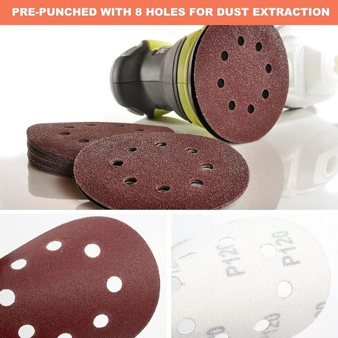 165 قطعة من ورق الصنفرة المداري 5 بوصة 8 فتحات لاصقة لأوراق الصنفرة لسنفرة دوارة عشوائية 40 60 80 120 180 240 320 400 600 حبيبة STUHAD in Kuwait