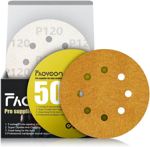 Faoyoon 5 بوصة أقراص الصنفرة هوك وحلقة | تشكيلة ورق الصنفرة بحبيبات 60/80/120/220/320 | منصات الصنفرة المدارية | ورق رمل للسيارات وأعمال النجارة | 50 عبوة in Kuwait
