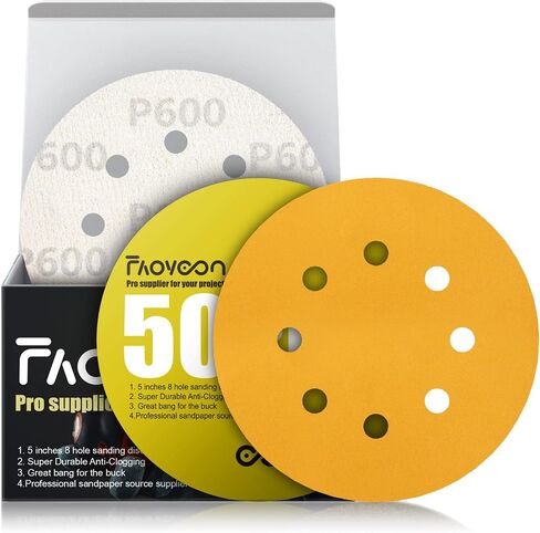 Faoyoon 5 بوصة أقراص الصنفرة هوك وحلقة | تشكيلة ورق الصنفرة بحبيبات 60/80/120/220/320 | منصات الصنفرة المدارية | ورق رمل للسيارات وأعمال النجارة | 50 عبوة in Kuwait
