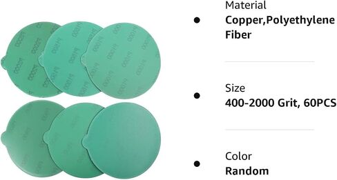 LotFancy 6 Inch PSA Sanding Discs with Tabs, 60PCS 400 600 800 1000 1500 2000 Grit Self Adhesive Wet Dry Green Film Sandpaper Assortment, Random Orbital Sander Fine Grit Sand Paper in Saudi Arabia
