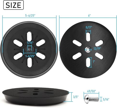 استبدال وسادة الصنفرة مقاس 6 بوصات، استبدال وسادة دعم ماكينة الصنفرة بخطاف وحلقة RS6046، متوافقة مع أجهزة الصنفرة المدارية Bosch ROS65VC 1250DEVS 3727DVS 3727DEVS in Kuwait